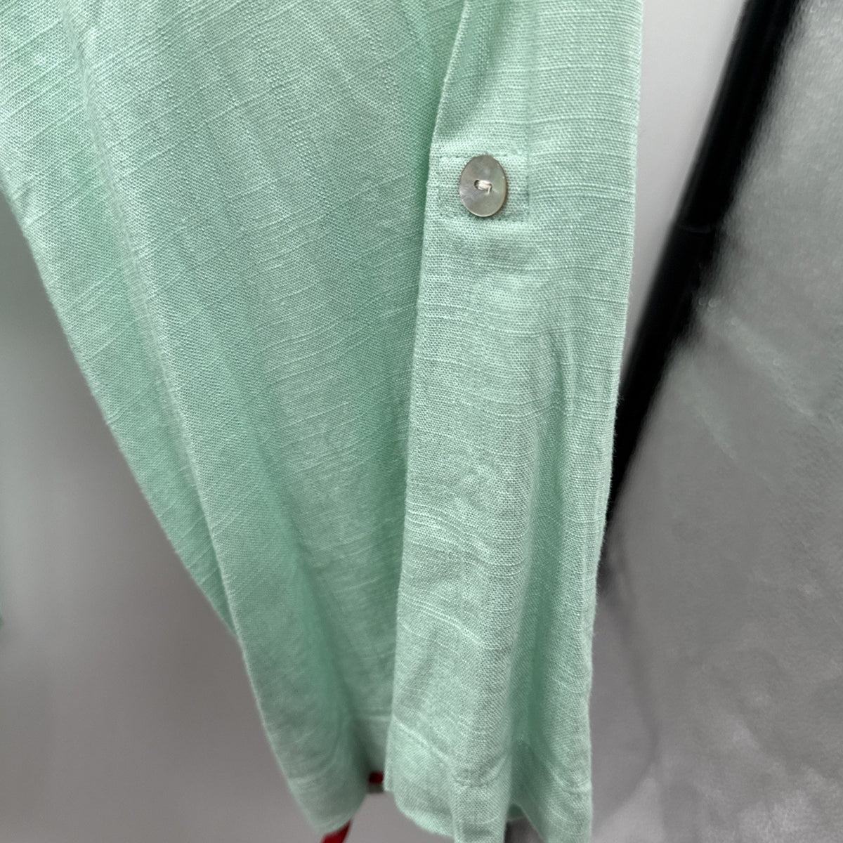 Ruby Rd. Pullover Tunic Top 2X Green Linen Blend Minimalist Roll Tab Sleeves
