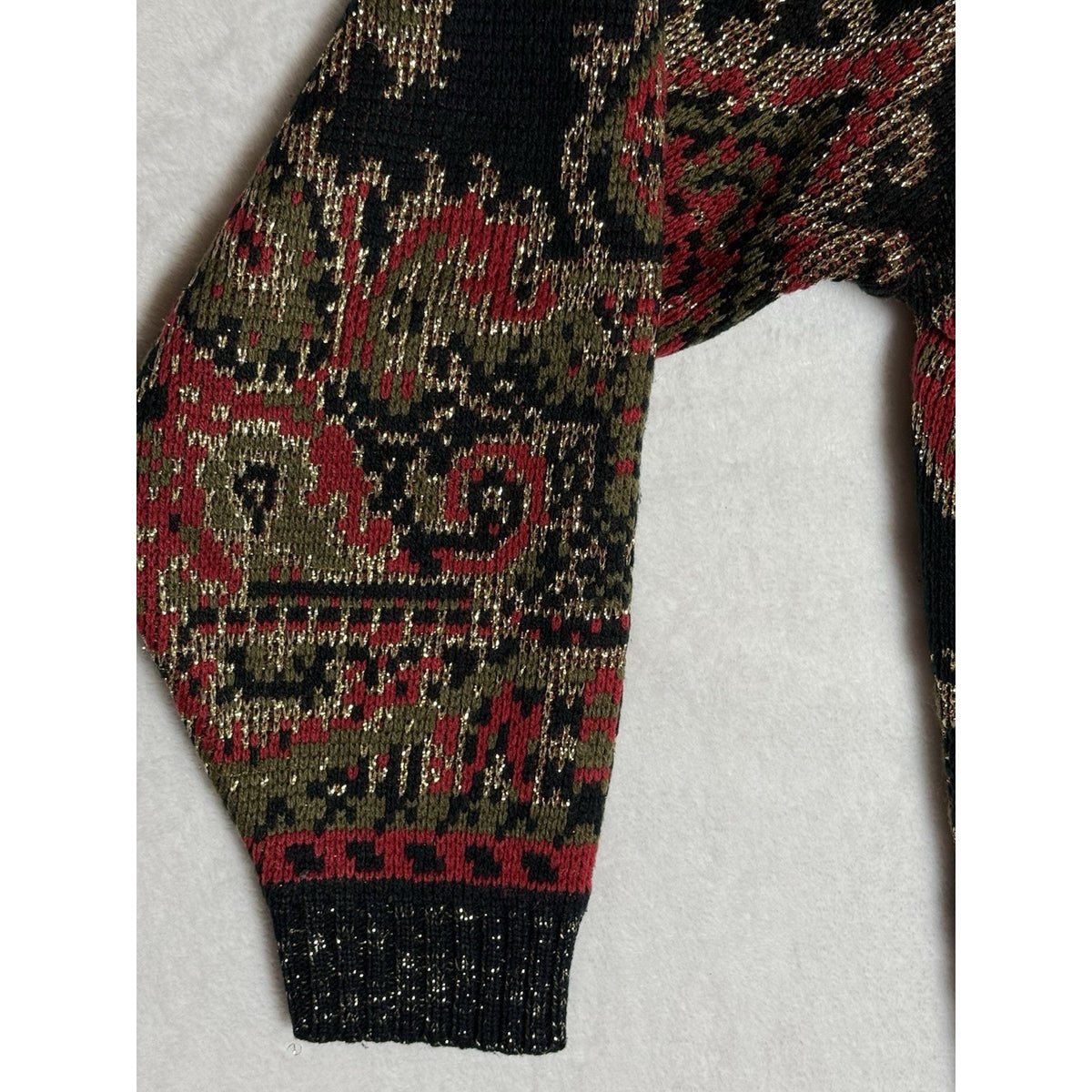 CST Studio Cardigan Sweater Sz 44 Metallic Lurex Black Red Gold Paisley Long