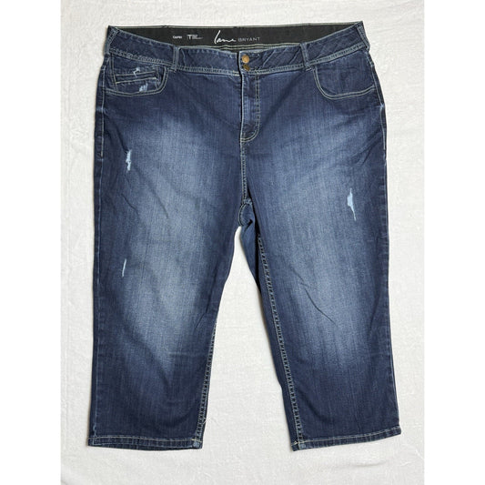 Lane Bryant Capri Jeans Womens 22 Blue Stretch Tighter Tummy Distressed Denim