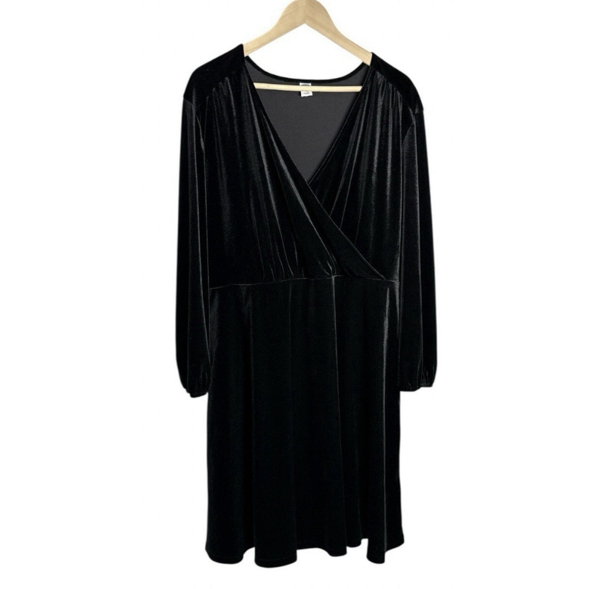 Womens Plus Sz XL Dress Black Velvet Long Sleeves Knee Length V Neck Old Navy