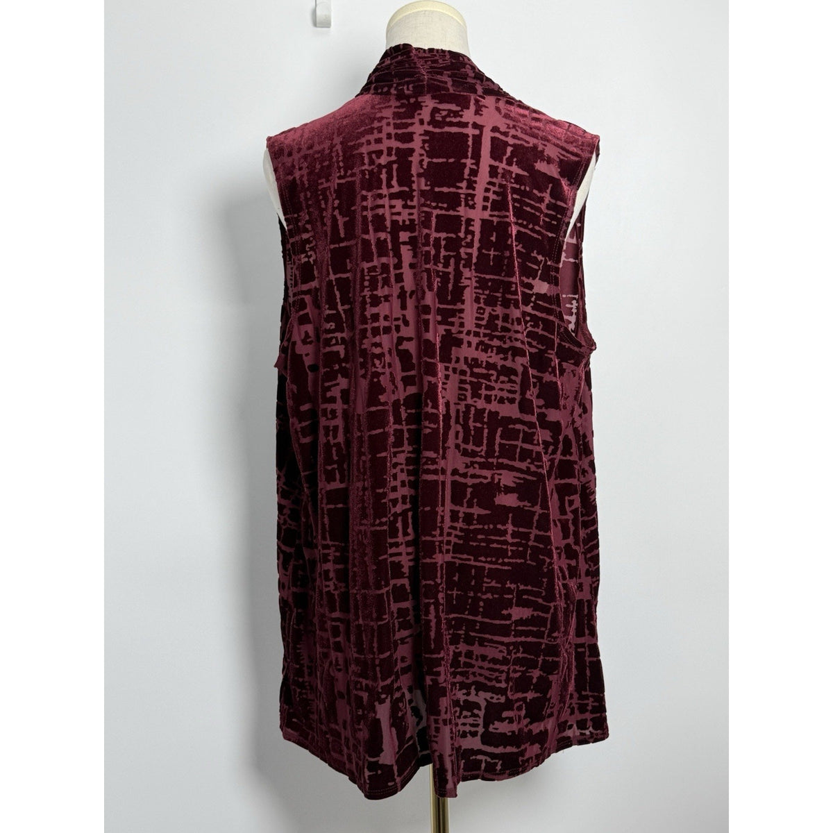 Susan Graver Women’s M Burgundy Burnout Velvet Open Front Draped Vest USA