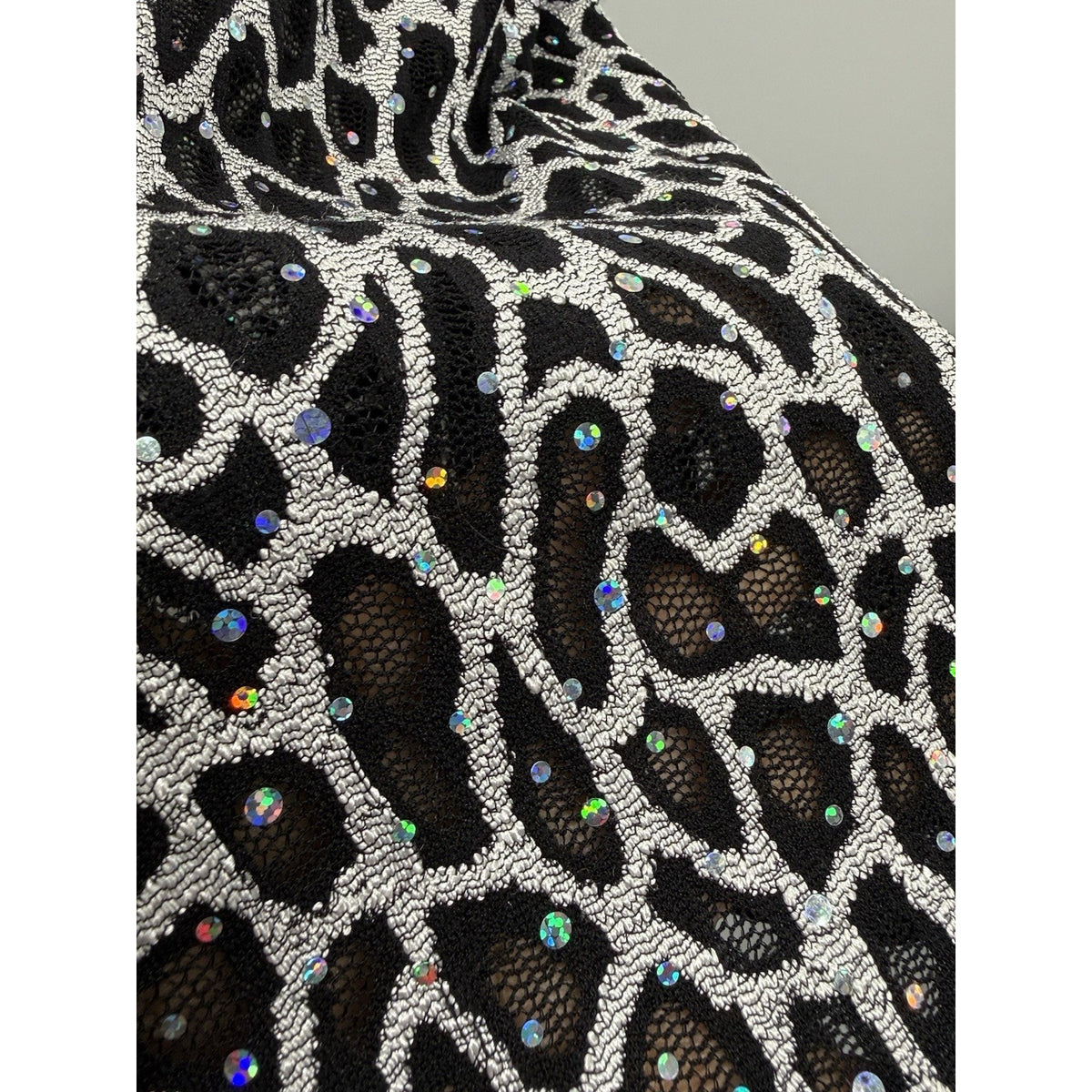 R&M Collection Sequin Open attached twinset Jacket Black/Silver Animal Print 12