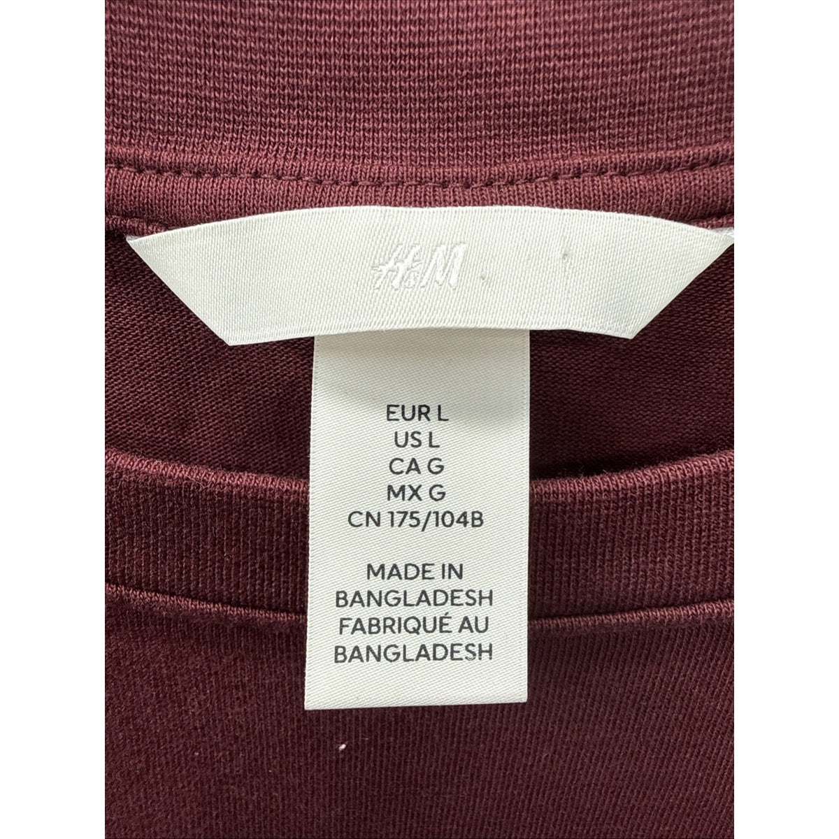 H&M Tee Shirt Dress Women’s Large Burgundy Short Sleeve Cotton 33”length Casual