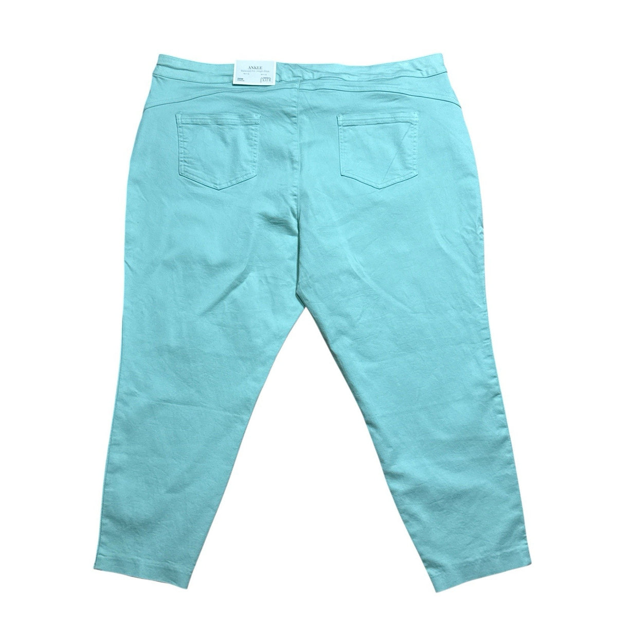 CJ Banks Women’s 24W Aqua Ankle Pants High Rise Relaxed Fit Cotton Stretch NWOT