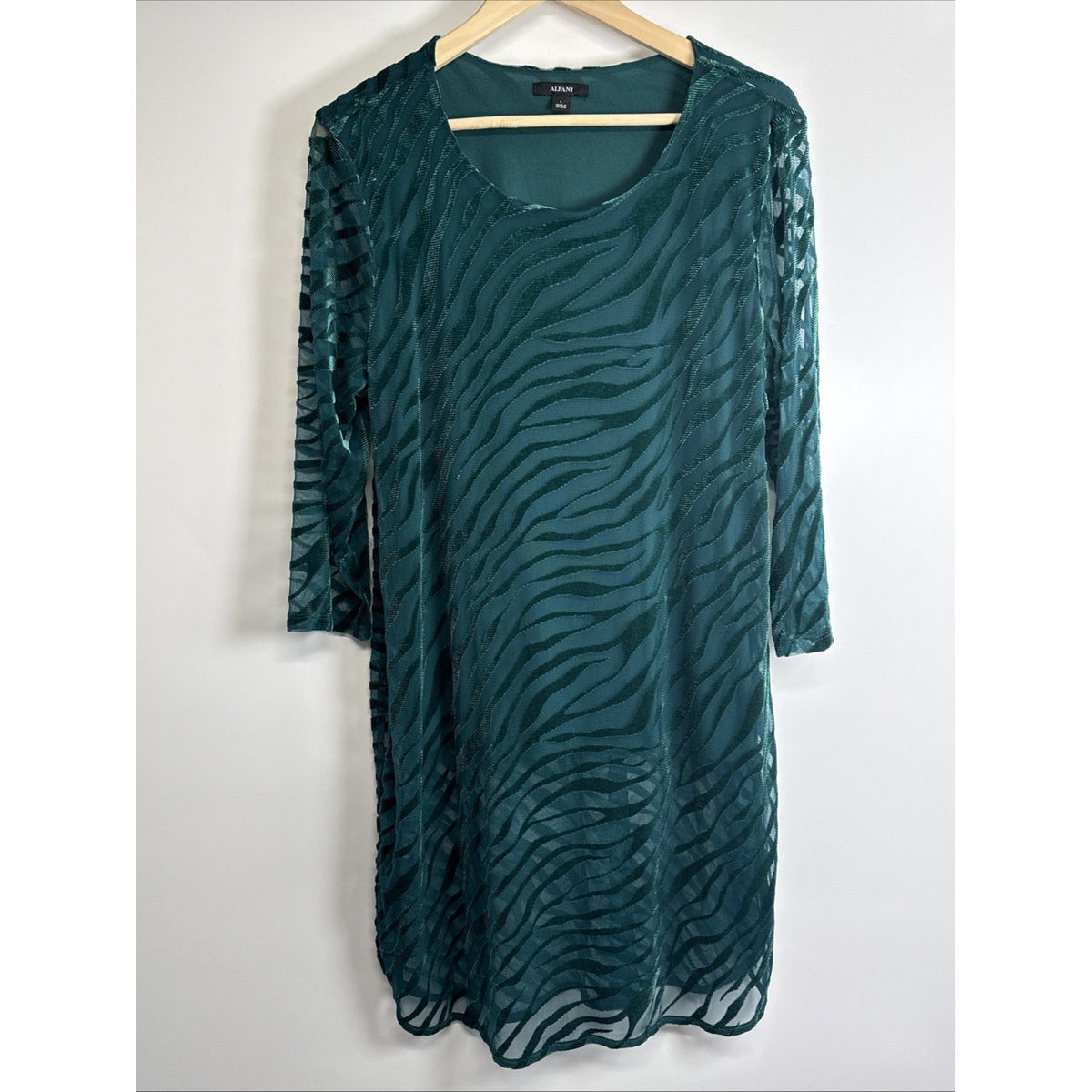 Alfani Teal Burnout Zebra Print Layered Tunic Top L Boho Artsy Mesh