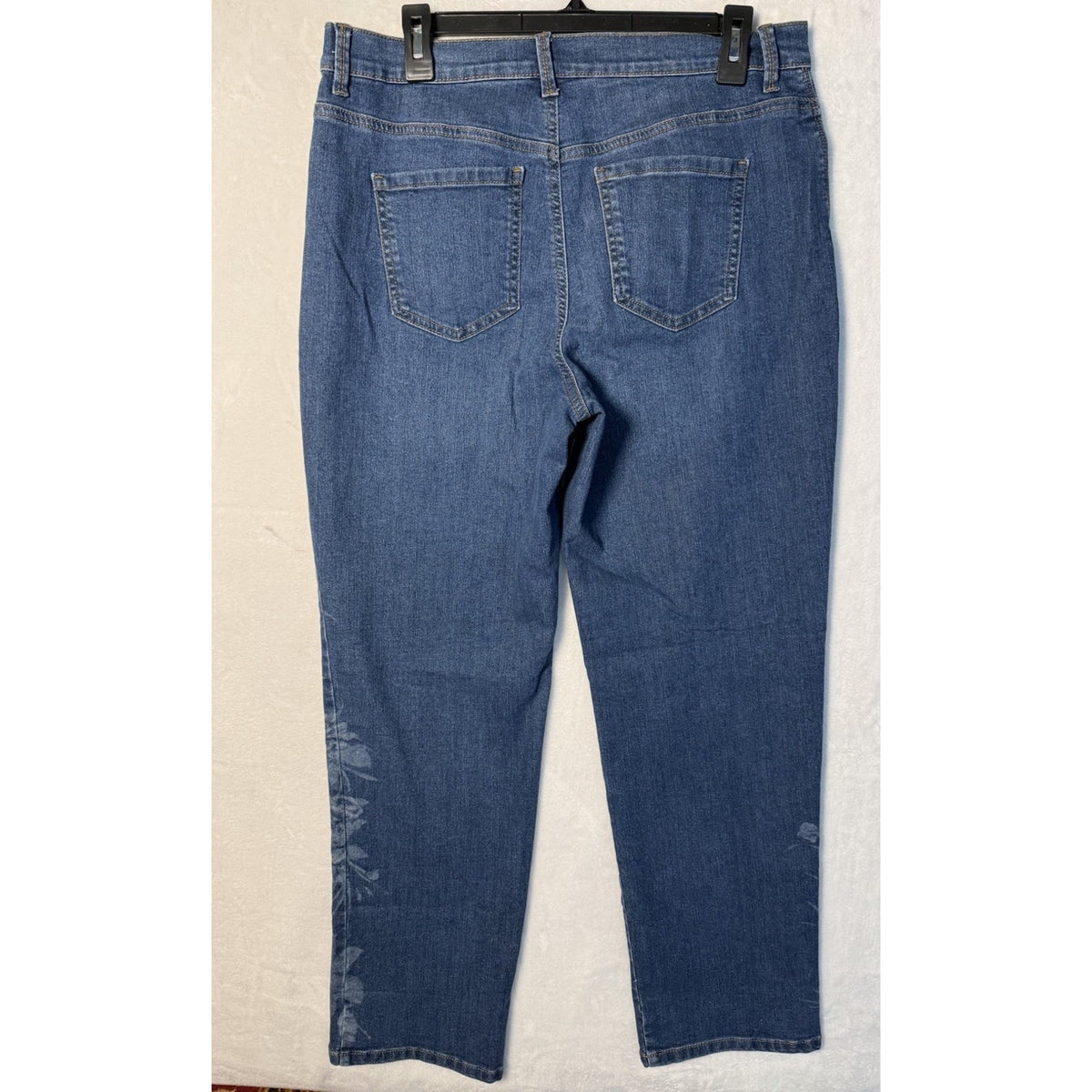 Gloria Vanderbilt Amanda Jeans Womens 12 Blue Floral Stretch Straight Leg