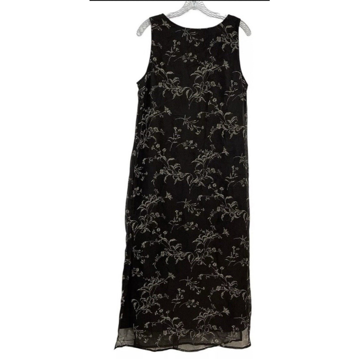 Style & Co Black Floral Midi Dress Sleeveless Sheer Overlay Elegant Women Sz 10