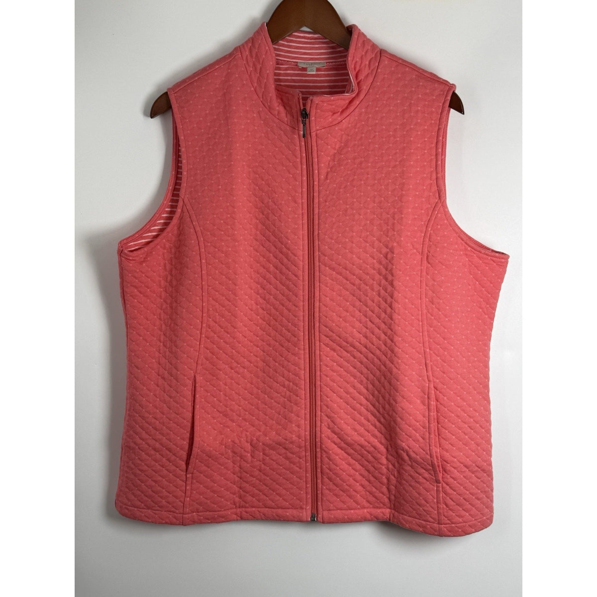 Talbots Women’s Quilted Zip Front Vest Pink Stripe Lined Size 1X