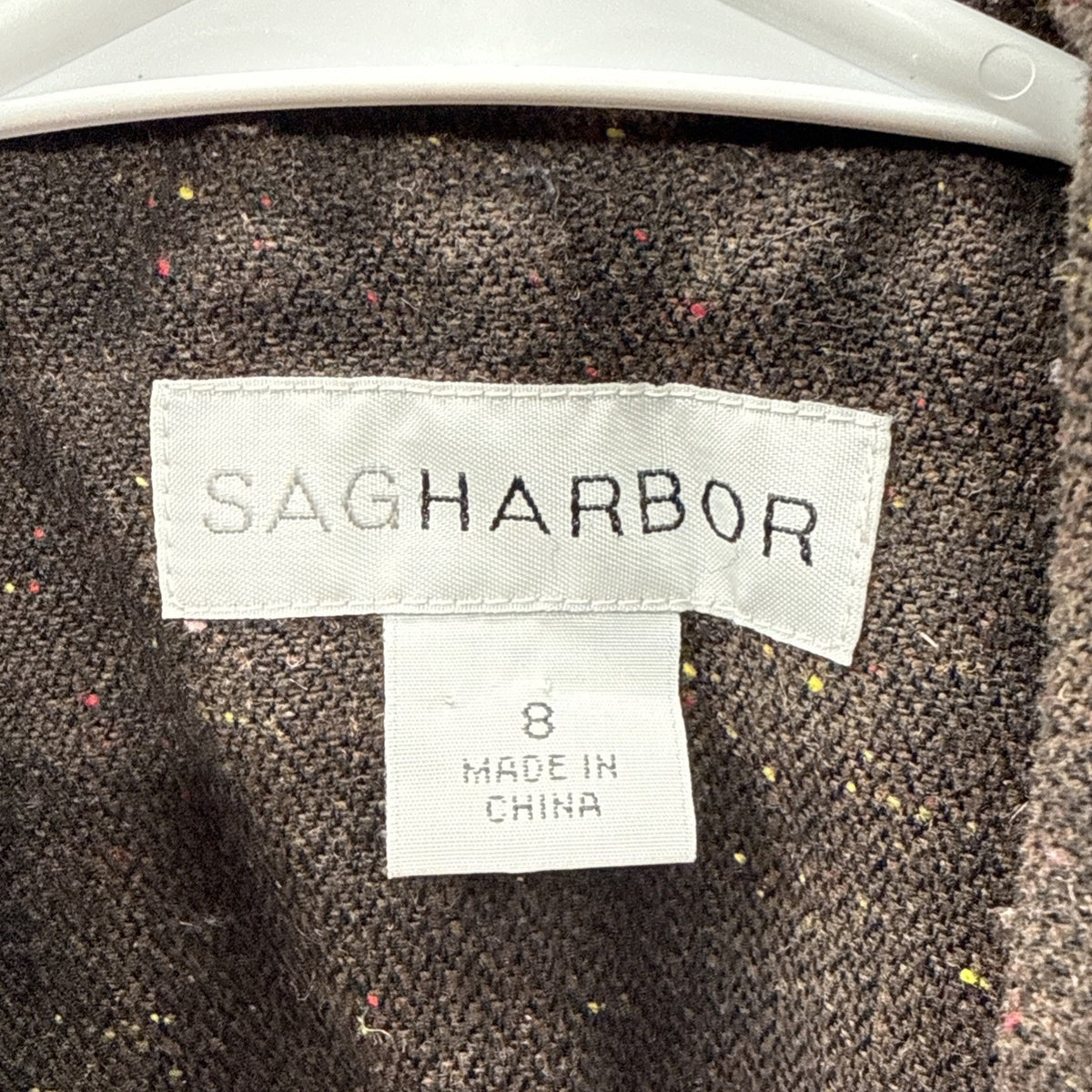 Sag Harbor Brown Wool Blend Tweed Blazer Womens 8 Dark Academia Career Jacket