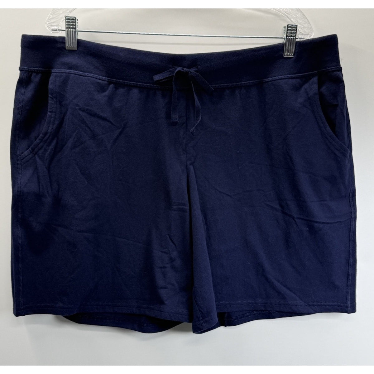 Hanes Navy Blue Lounge Shorts Women XL Drawstring Cotton Casual Comfy Athleisure