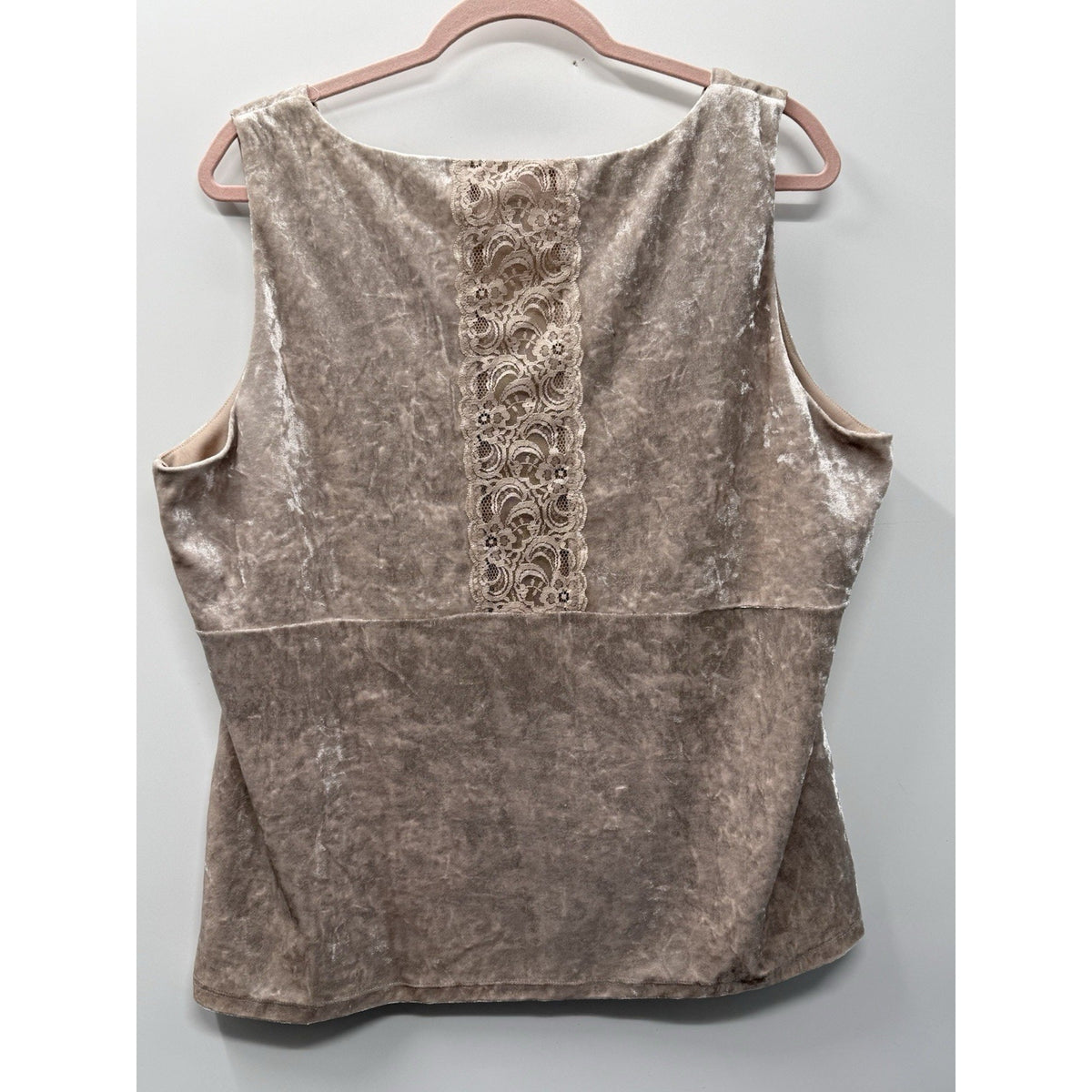 Zac & Rachel XL Crushed Velvet Sleeveless Blouse Lace Back V Neck Champagne
