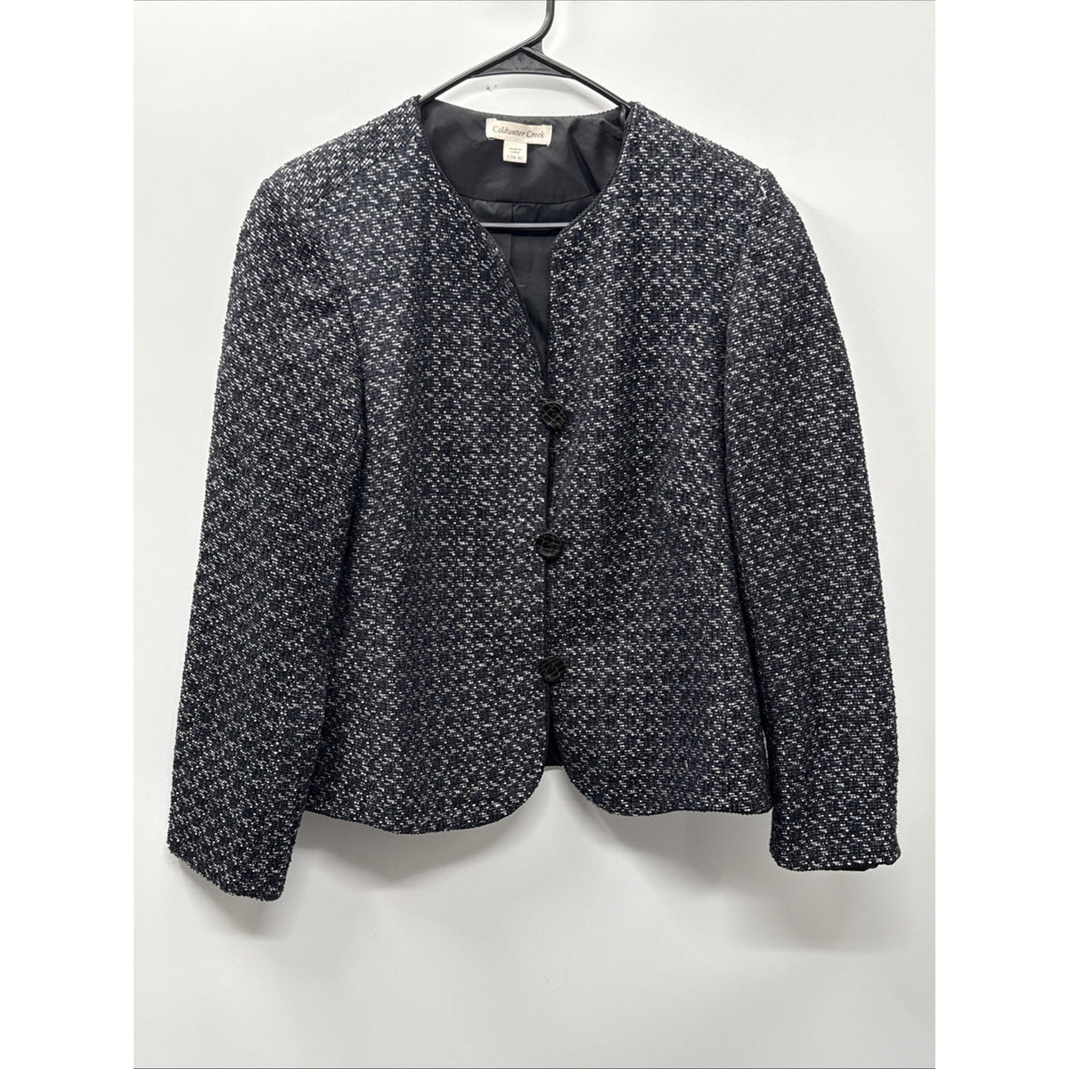 Coldwater Creek Jacket Women's Large 14-16 Black Metallic 3 Button Long Sleeve
