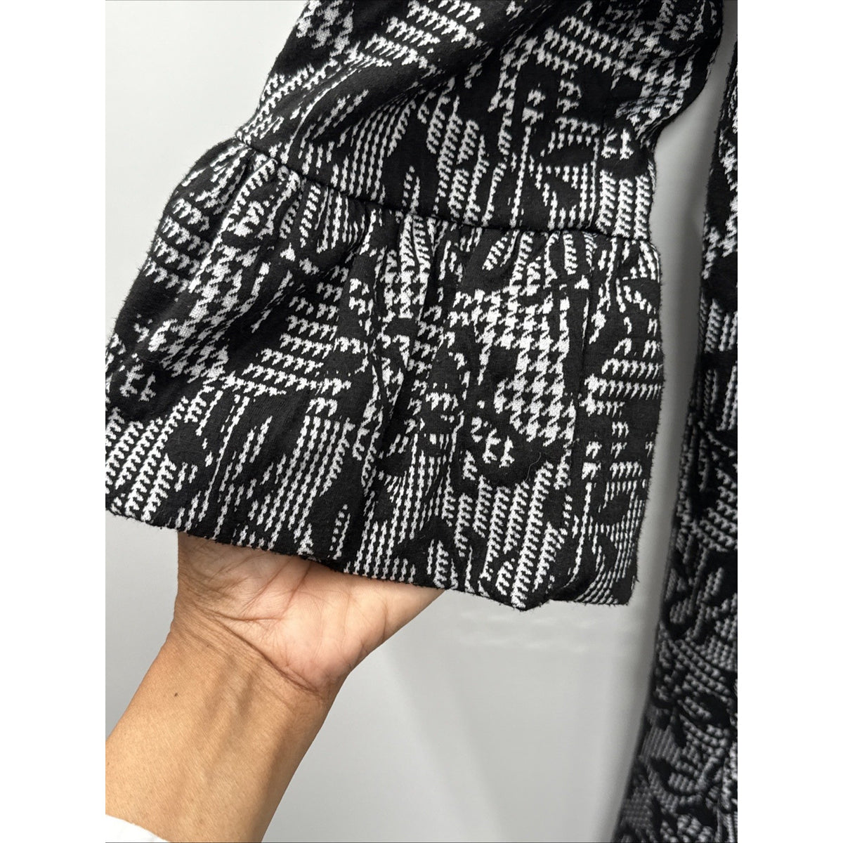Nina Leonard Shift Dress Womens L Black White Houndstooth Plaid Textured Flower