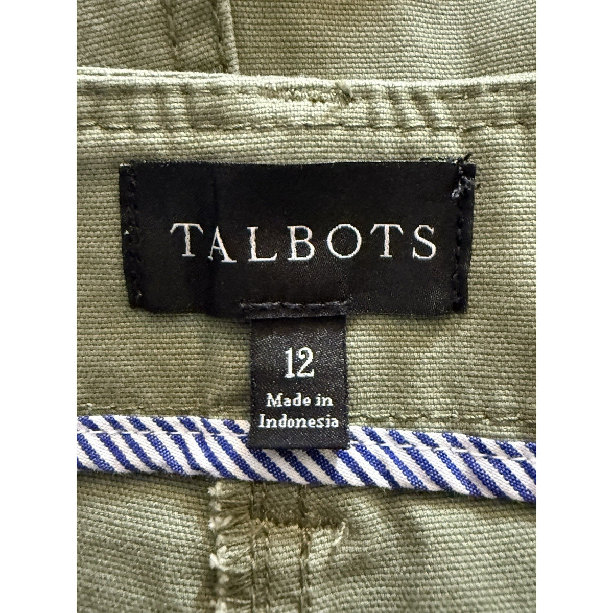 Talbots Womens 12 Olive Green Crop Pants Cotton Stretch Chino Casual Career
