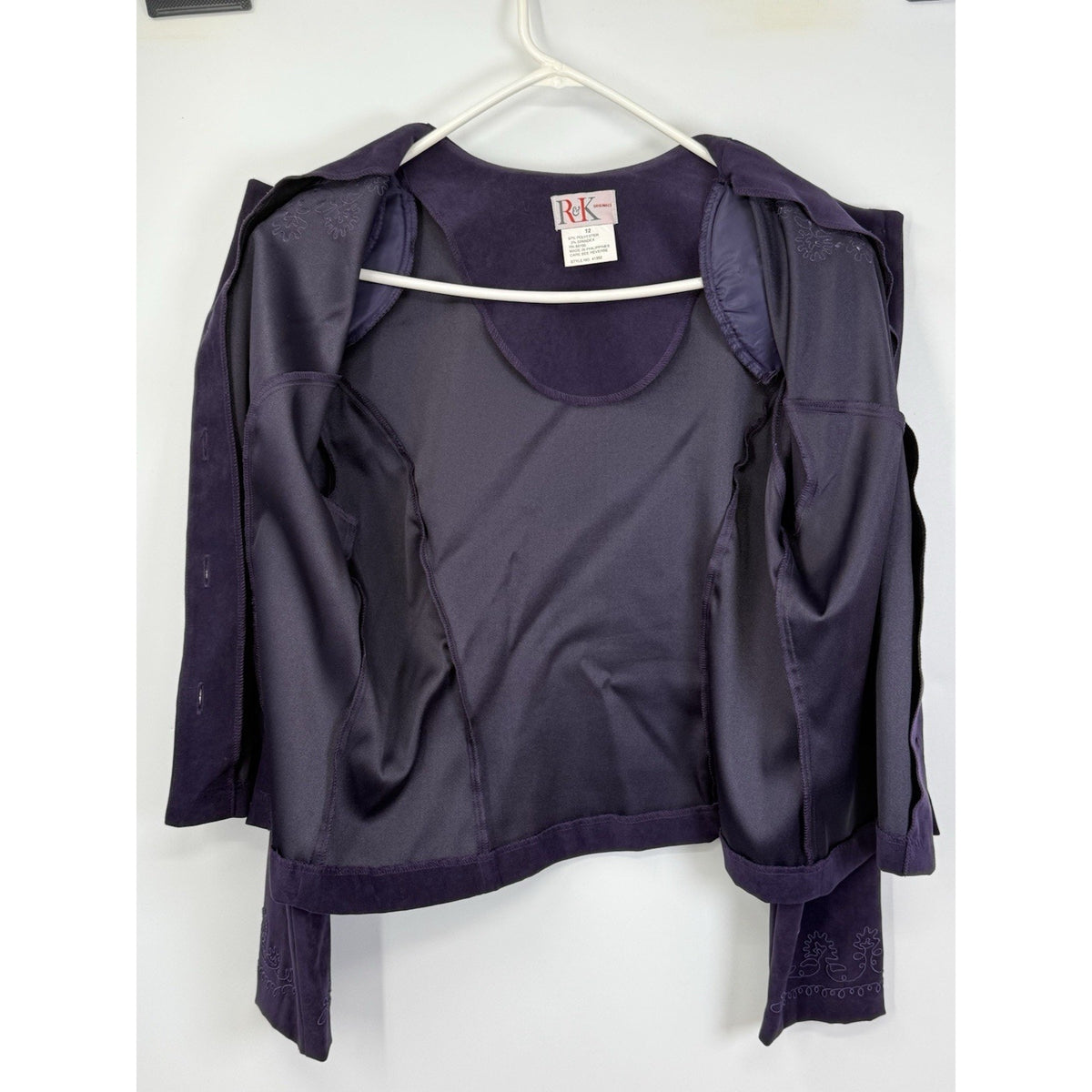 R&K Originals Purple Embroidered Button Front Jacket Women’s Size 12 Unlined