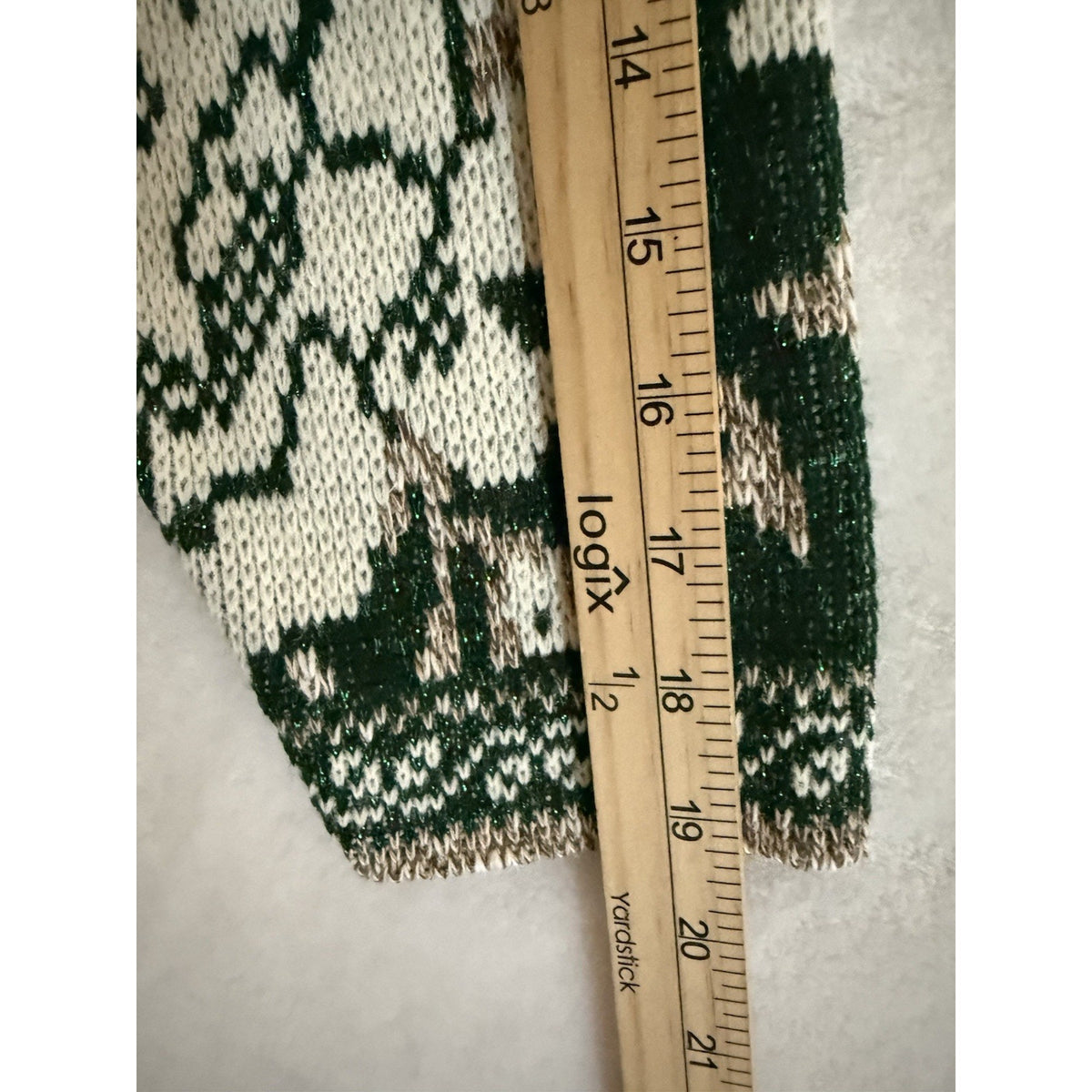 Vintage Holiday Time Sweater Womens L Green Lurex Metallic Floral Made USA