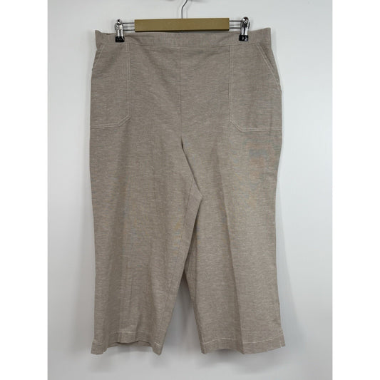 Alfred Dunner Linen Blend Pull On Capri Pants Beige Size 16 Elastic Waist Pocket