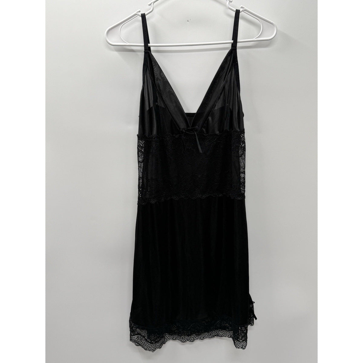 Tracy Black Satin Lace Slip Dress Adjustable Straps Romantic Lingerie Goth Sz L