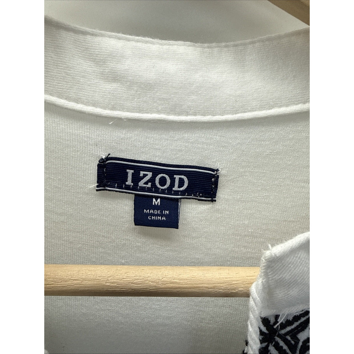 Izod Womens White Black Embroidered Peasant Blouse Tassel Tie Top Medium