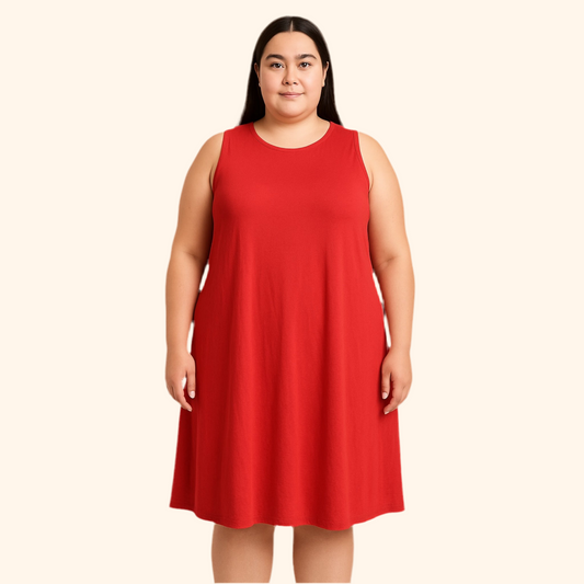 Zenana Plus Size Red Sleeveless Pocket Dress – Soft A-Line Fit (1X–3X)