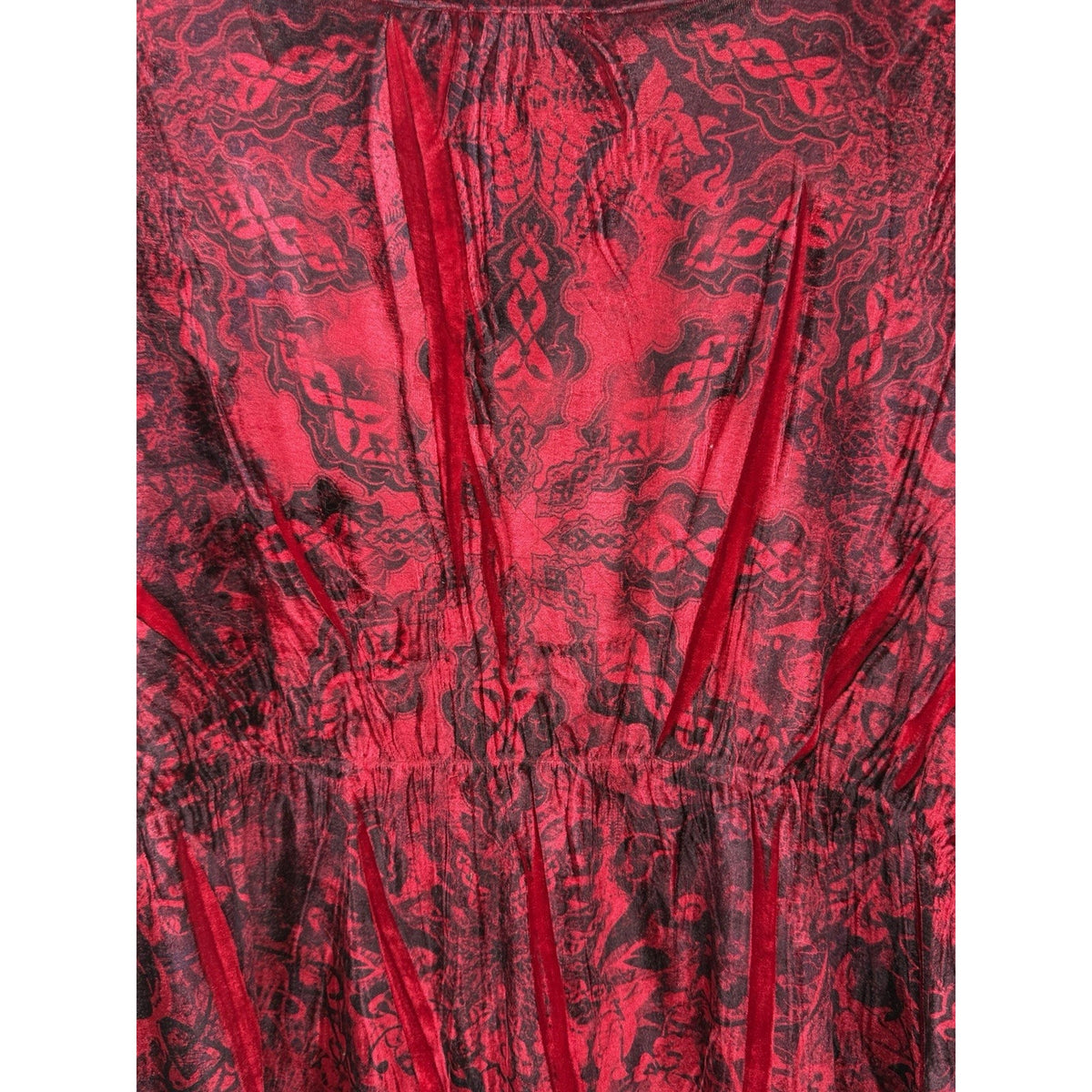 APT 9 Women 1X Red Black Velvet Burnout Top Boho Gothic Flowy Blouse