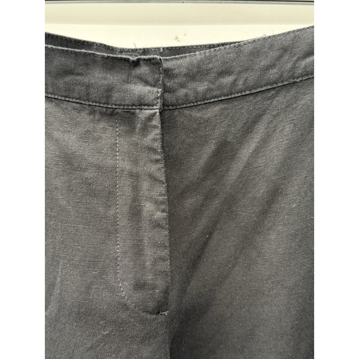 Ruby Rd Petite 10P Black Linen Blend Crop Pants Button Hem Casual Capri