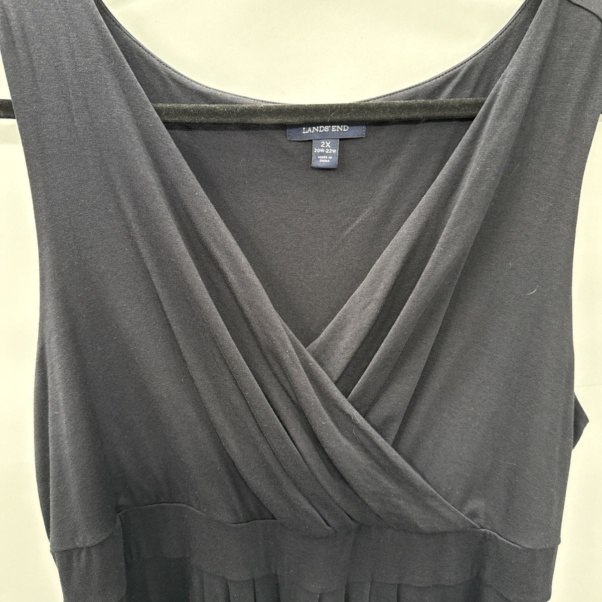 Lands’ End Plus Size 2X Faux Wrap Knit Dress Black Casual Sleeveless
