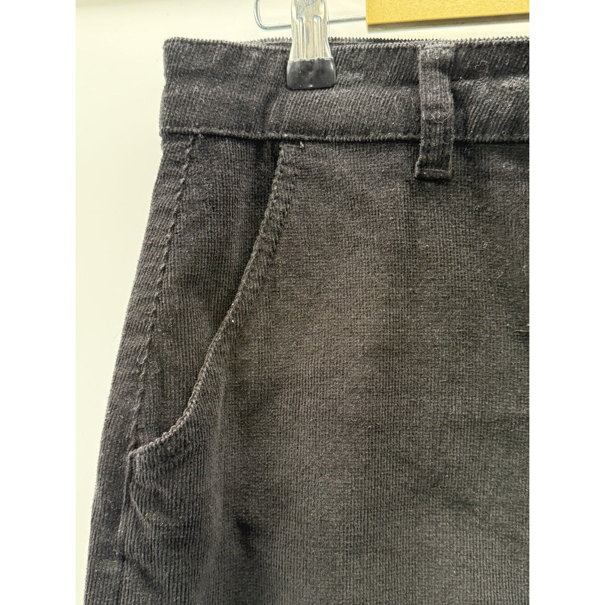 Time and Tru Black Corduroy Midi Skirt Size 10 Stretch Slit Minimalist