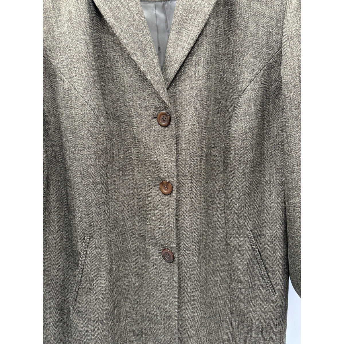 Levine Classics 18W Olive Brown Herringbone Long Coat Jacket Plus Size