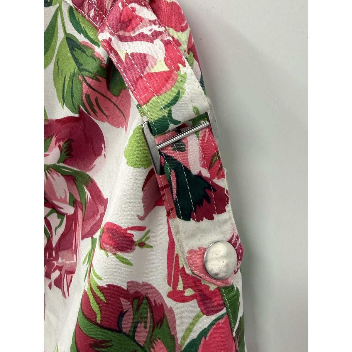 Just B Large Floral Utility Jacket White Pink Green Cotton Zip Front