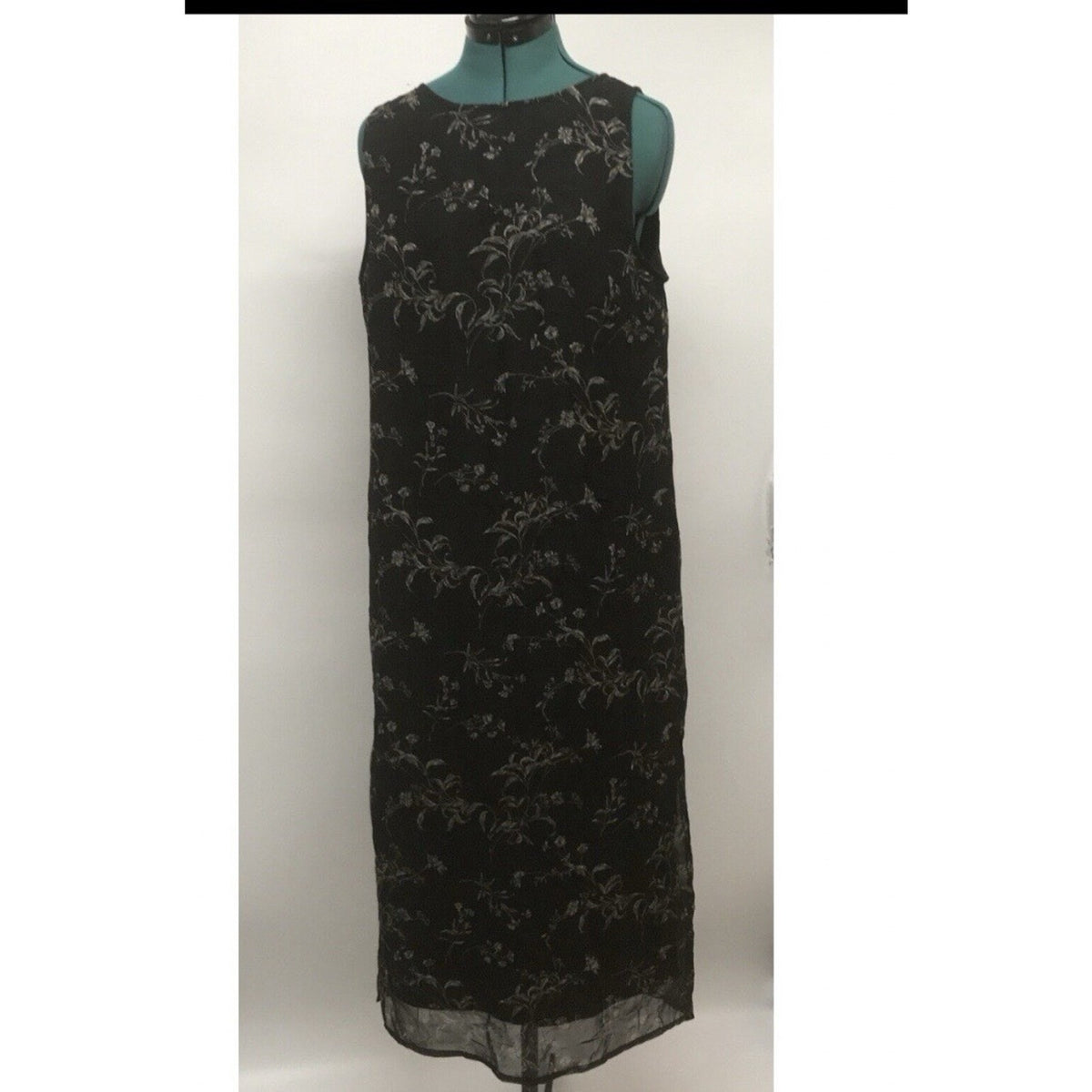 Style & Co Black Floral Midi Dress Sleeveless Sheer Overlay Elegant Women Sz 10