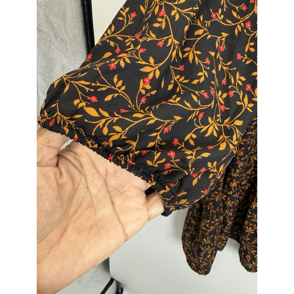 Old Navy Georgette Swing XL Black Floral Dress Midi Peasant Boho, Long Sleeve
