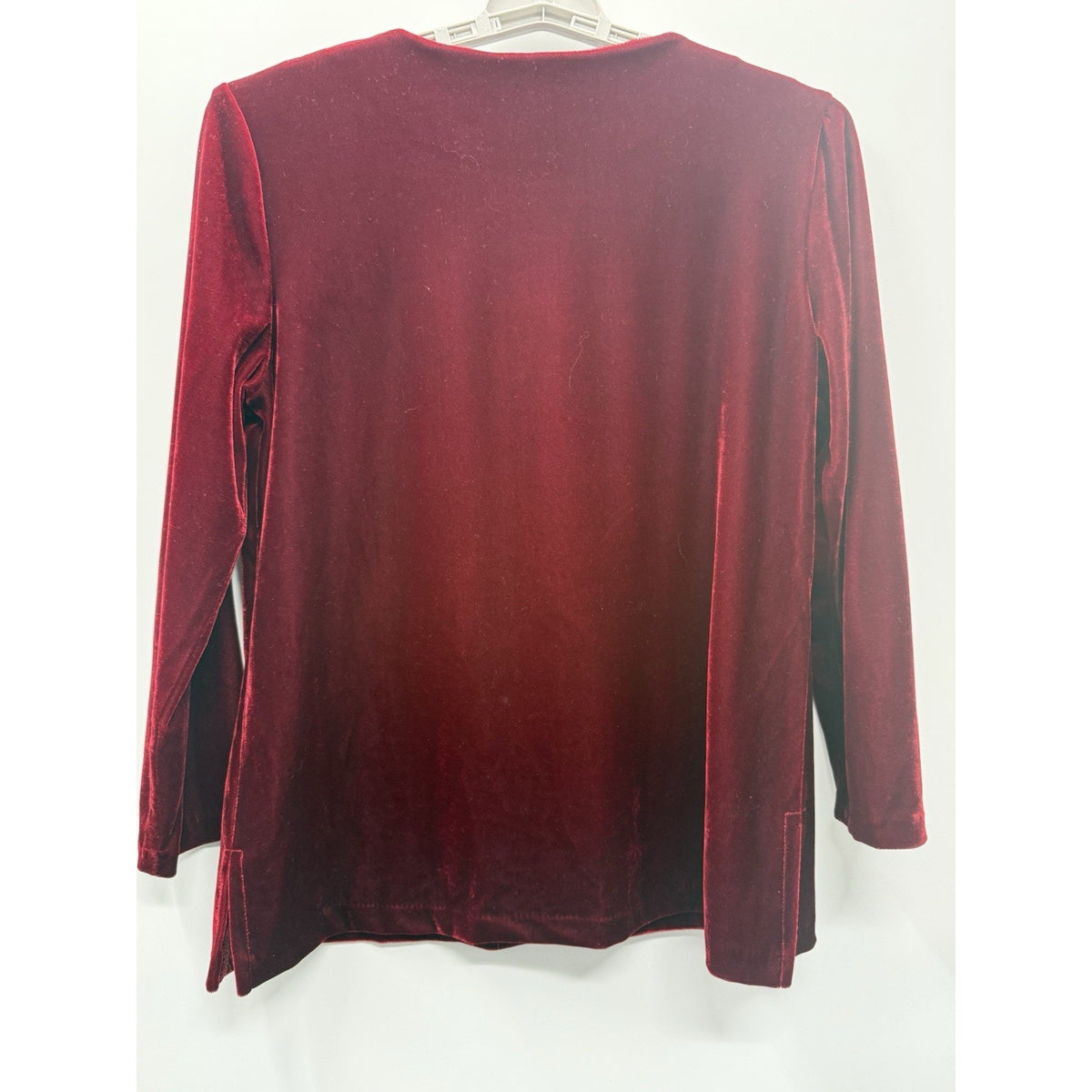 Briggs Petite M Burgundy Velvet Top Medium Long Sleeve Stretch Holiday Velour