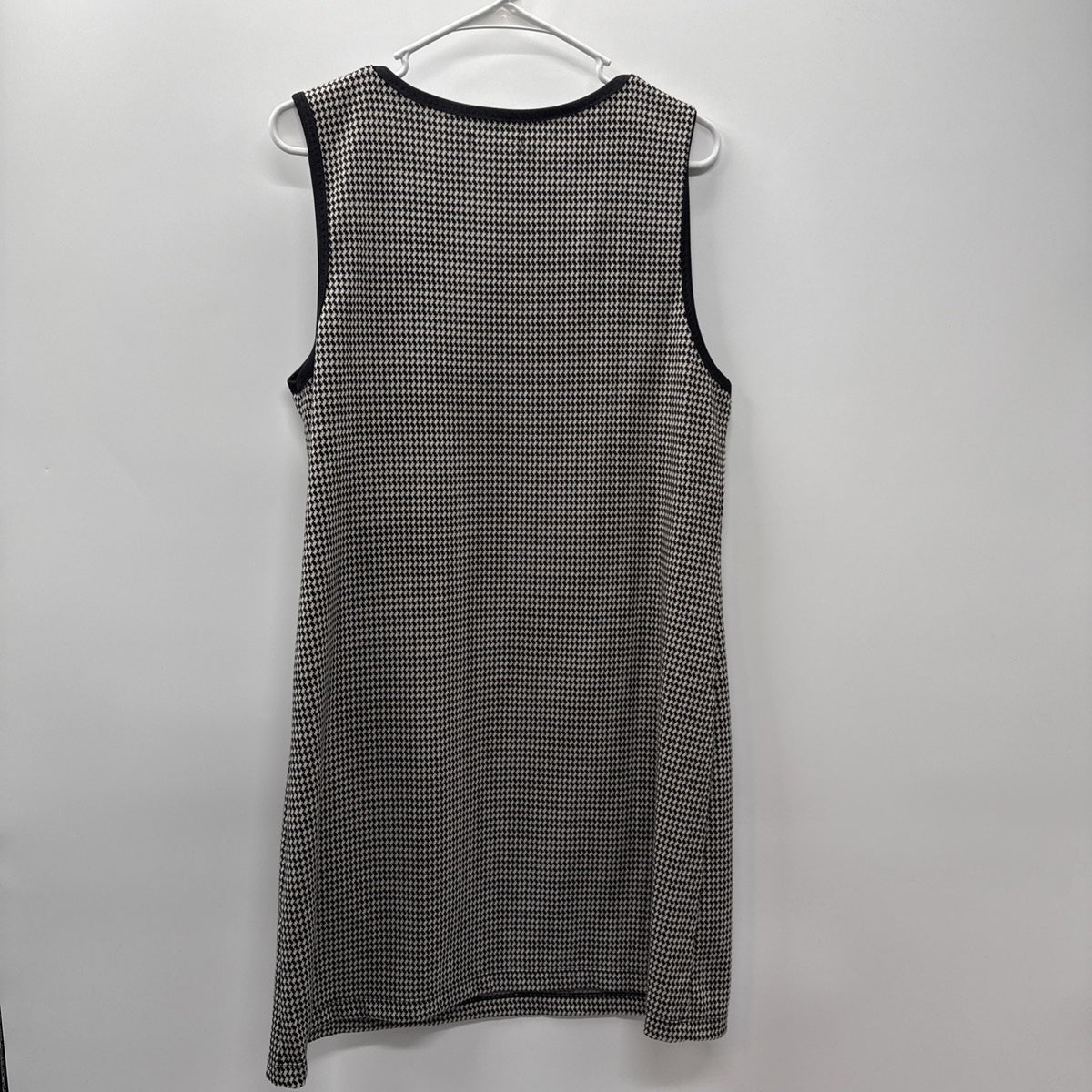 Max Studio Women's Knit Dress Houndstooth Pockets Sleeveless Retro B&W Grey Sz L