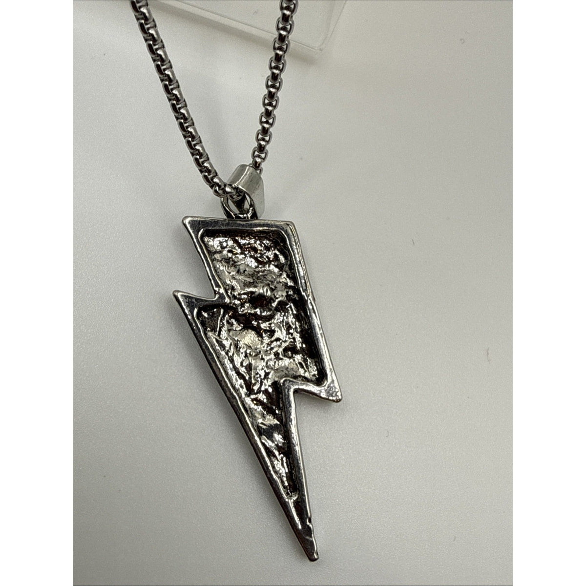 Skull Lightning Bolt Pendant Necklace Silver Tone Gothic Punk Biker Grunge Emo