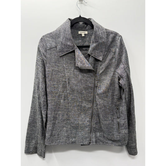 MAX STUDIO Linen Blend Moto Jacket Women’s L Gray Asymmetrical Zip