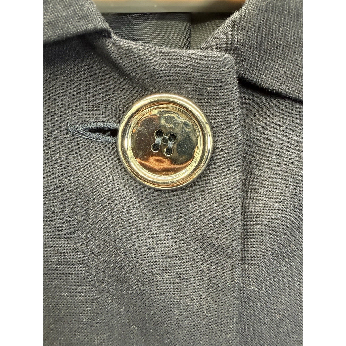 Coldwater Creek Black Linen Blend Jacket W18 Gold Button Cropped Blazer Career