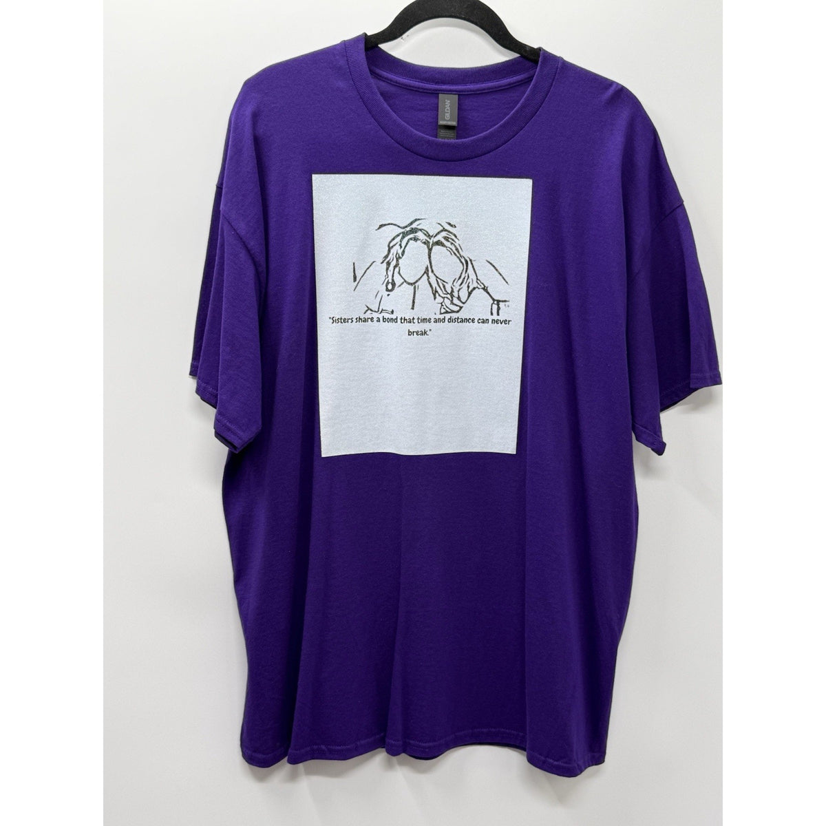 Gildan Heavy Cotton XL Purple Sisters Share A Bond Graphic T Shirt Friendship