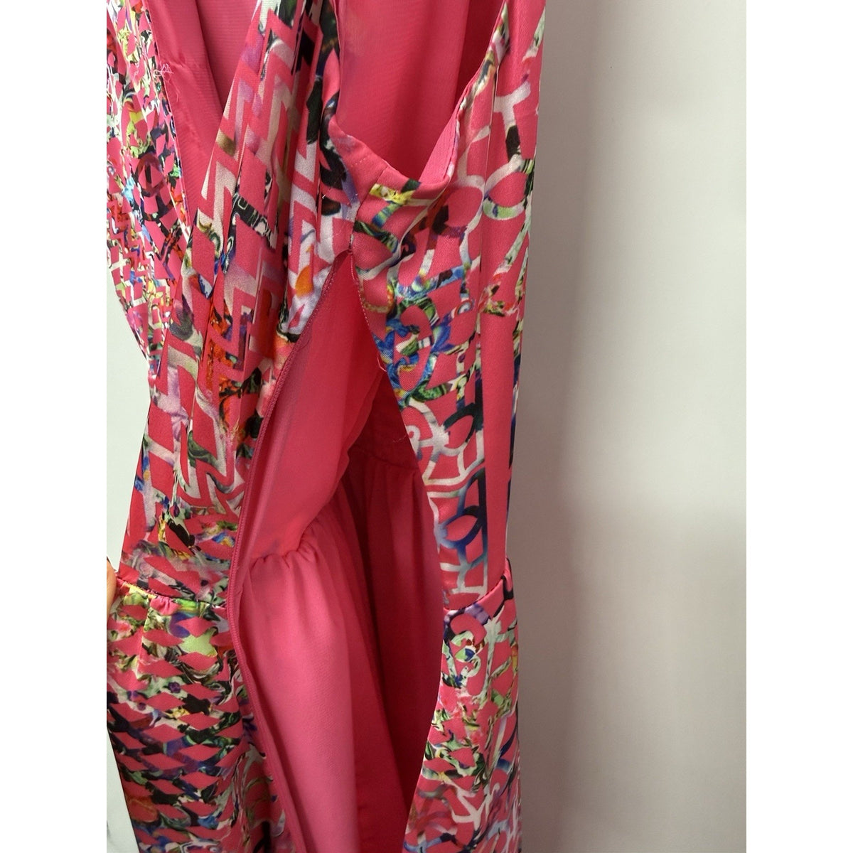 Cynthia Rowley Pink Multicolor Print High Low Dress Womens Size 8 V Neck