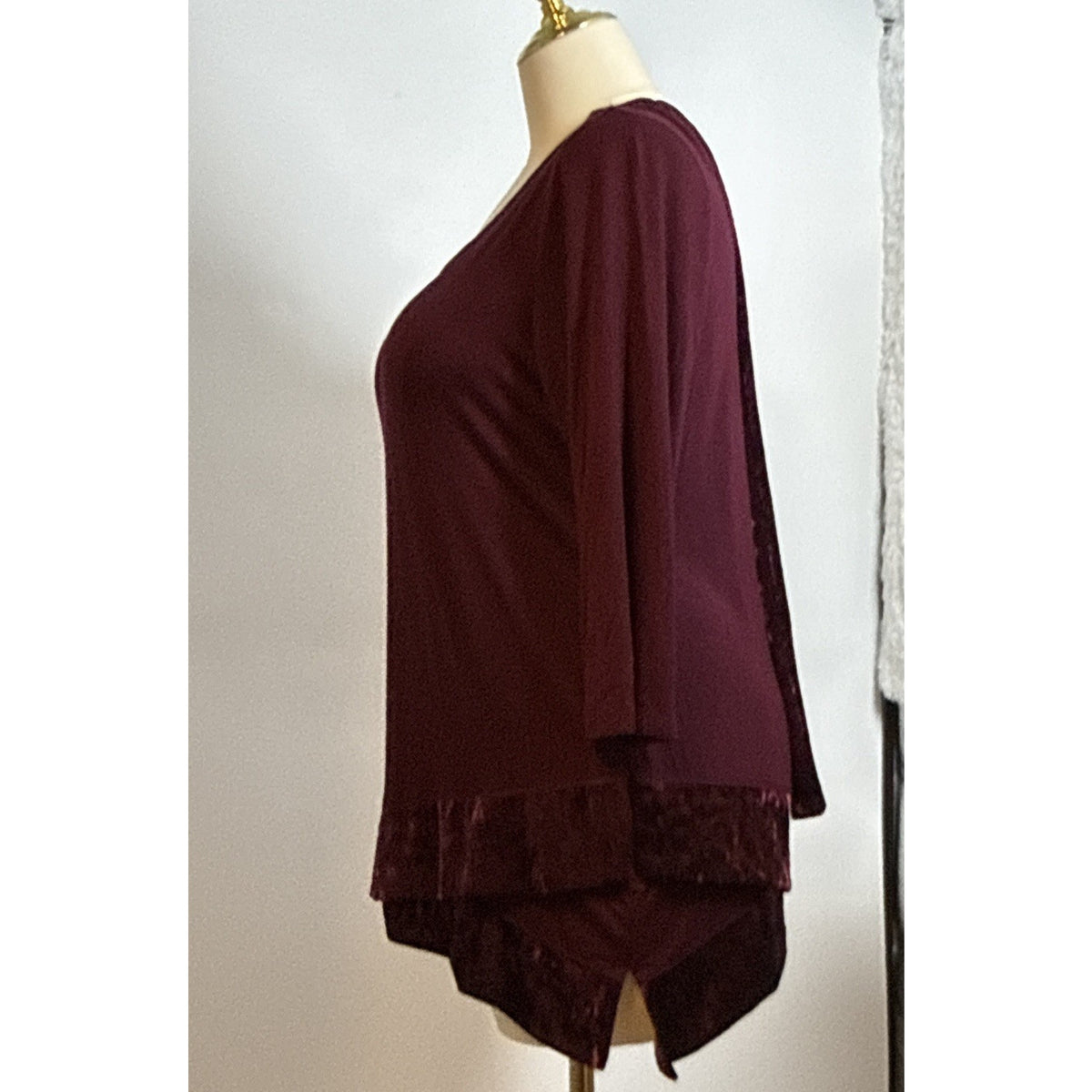 Cha Cha Vente Womens Plus Burgundy Scoop Neck Tunic 3/4 Sleeve Stretch Velvet