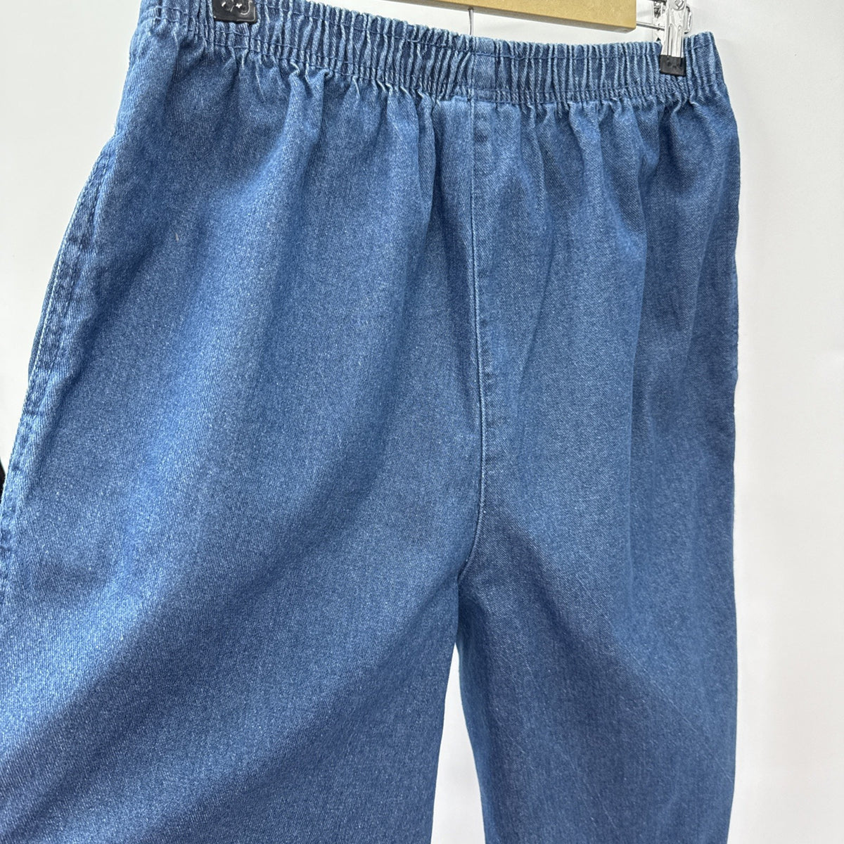 Woman Within Crop Pants Blue Jean Denim Elastic Waist Size 14W Pocket Comfort
