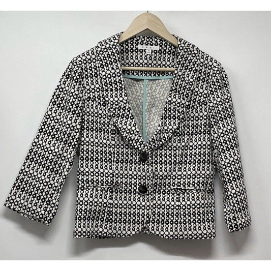 Cabi Women's Blazer Jacket White Black Circles Stretch Modcore Retro Preppy Sz 4