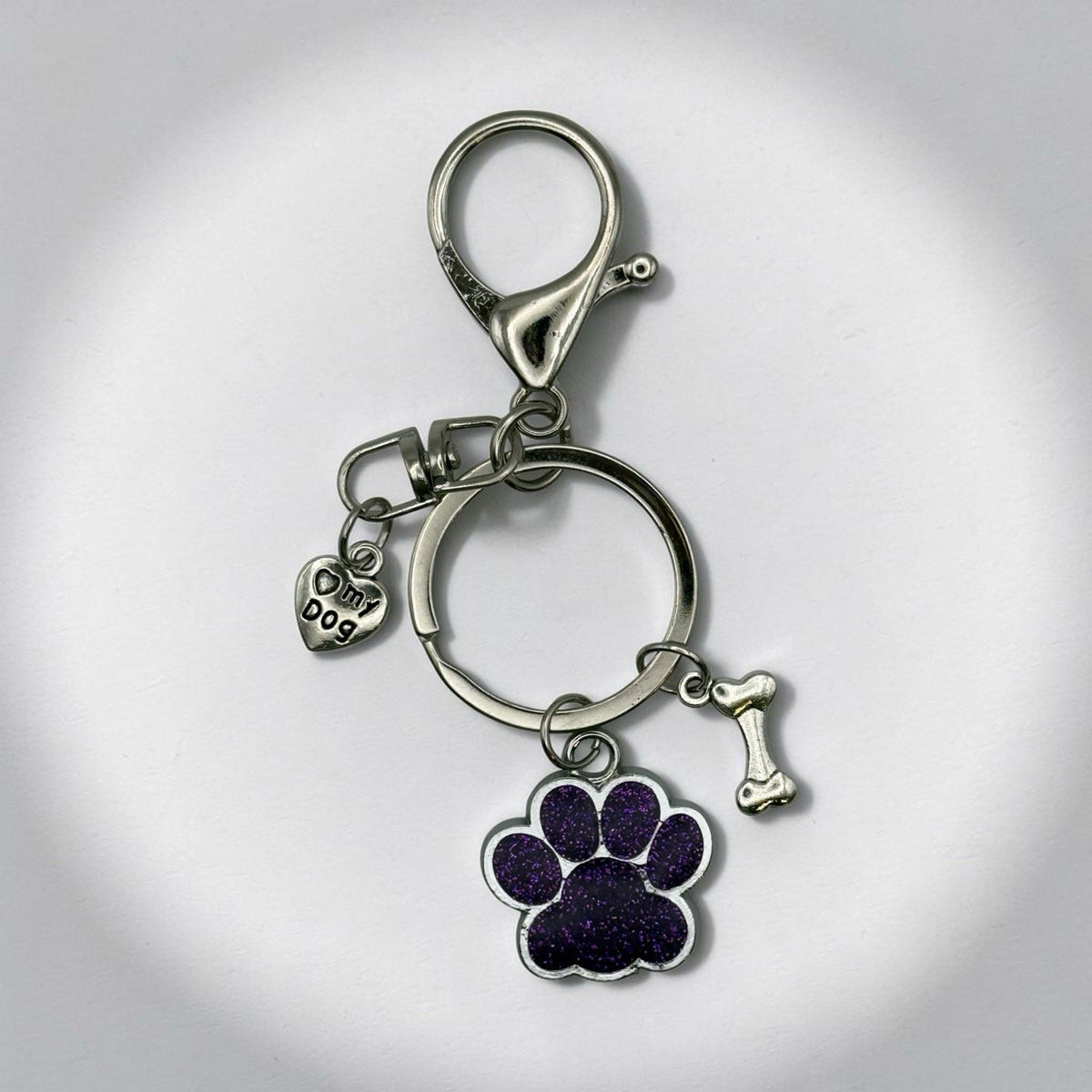 Midnight Purple Paw Print Dog Keychain Purse Charm Dog Lover Gift Handmade