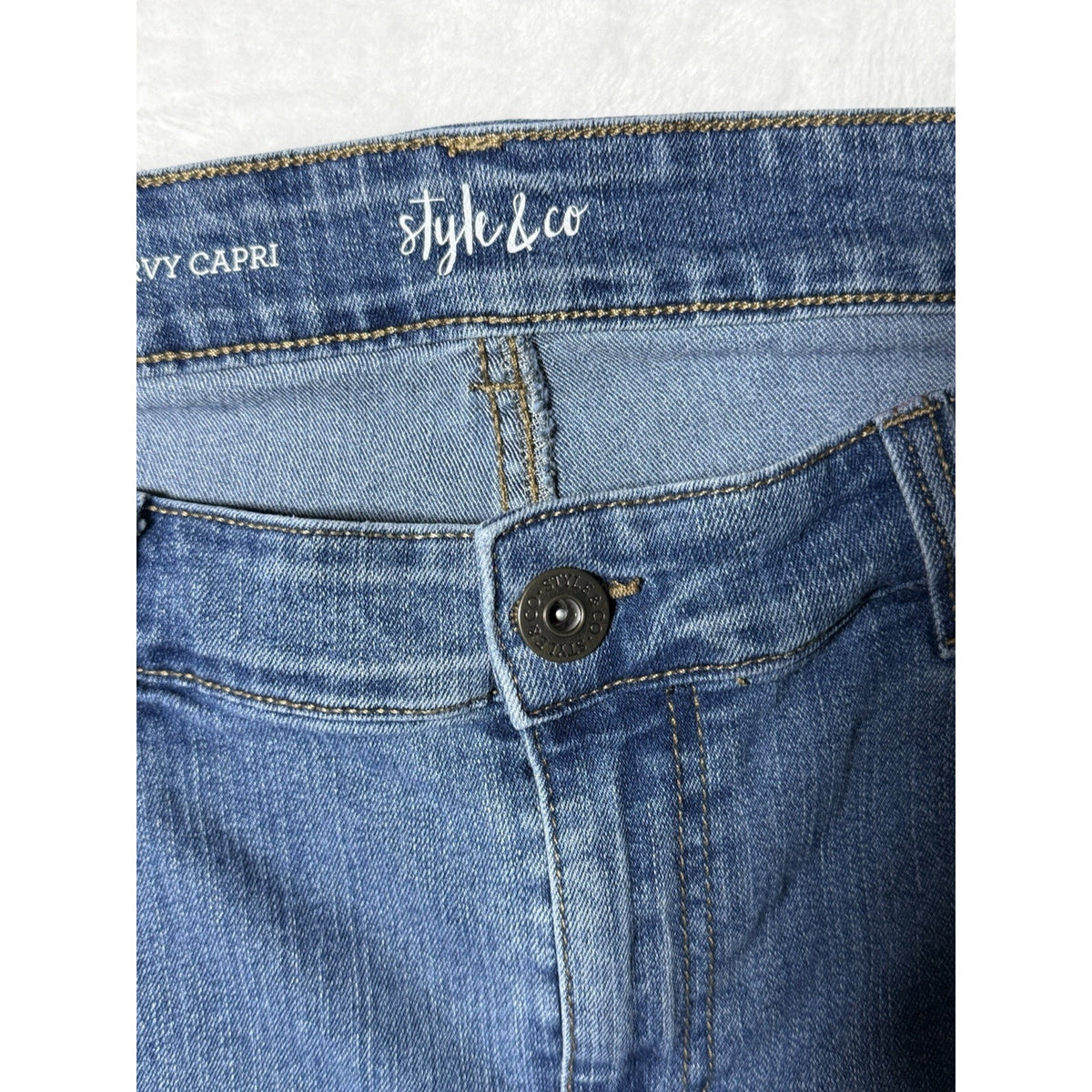Style & Co. Women’s Curvy Capri Jeans 14 Blue Medium Wash Denim Stretch Pockets