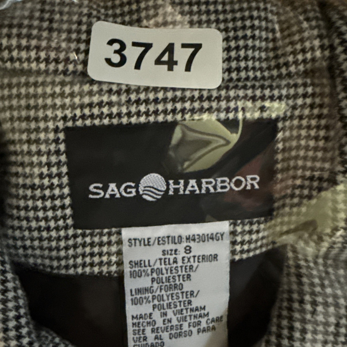 Sag Harbor Houndstooth Zip Front Jacket Womens Size 8 Career Classic Preppy
