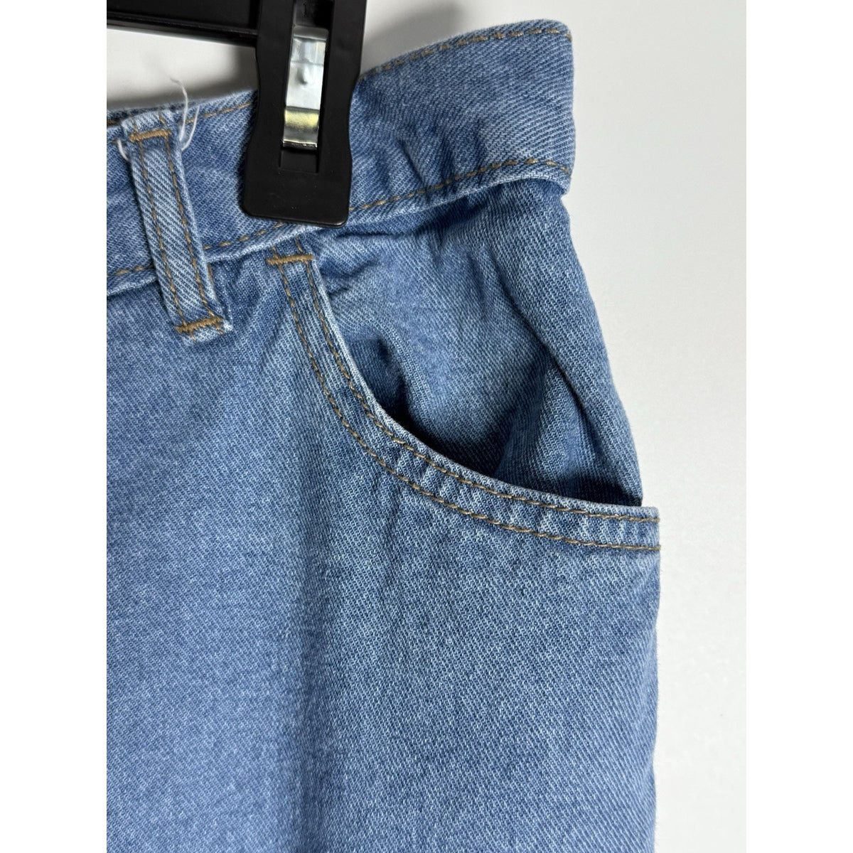 Woman Within 14W Light Wash Jeans Zip Fly Straight Leg Cotton Denim Spot Flaw