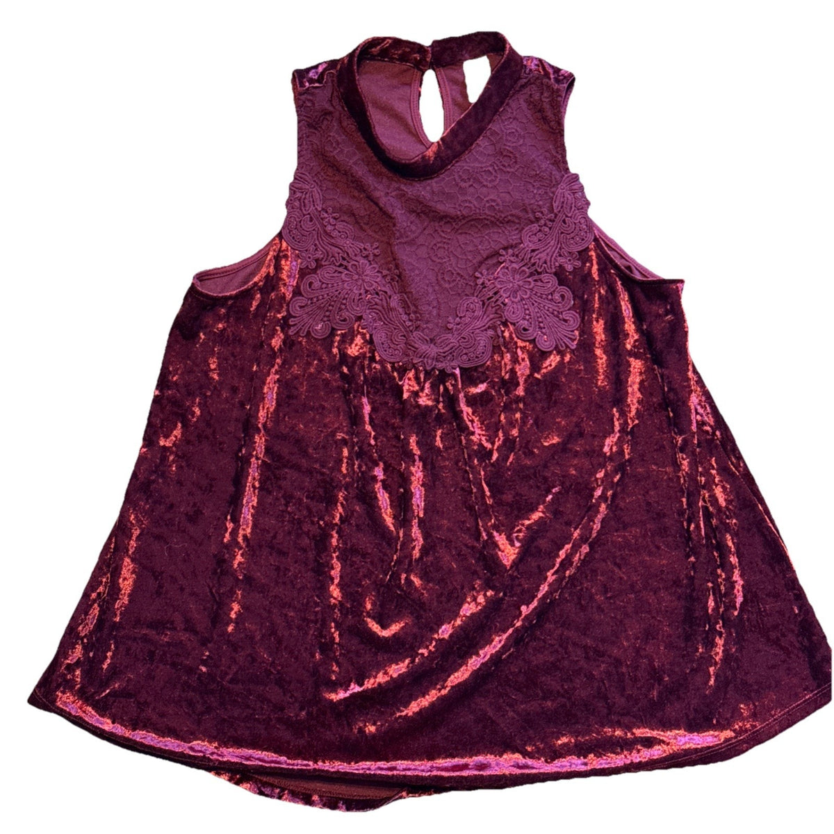 NOBO No Boundaries Mock Neck Velour Lace Top Sz M Red Sleeveless Vamp Whimsigoth