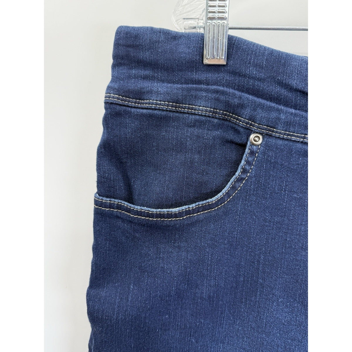 Terra & Sky Pull On Denim Pants 2X Petite 20W-22W Stretch Dark Wash Plus