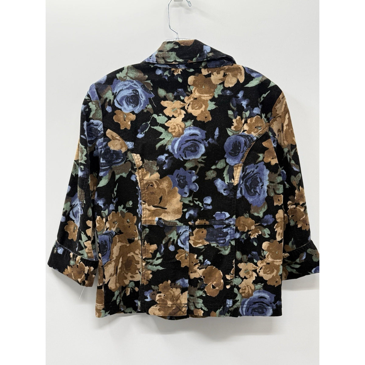 Rafaella Floral Jacket Womens 10 Black Blue Brown Stretch 3 Button Front Career