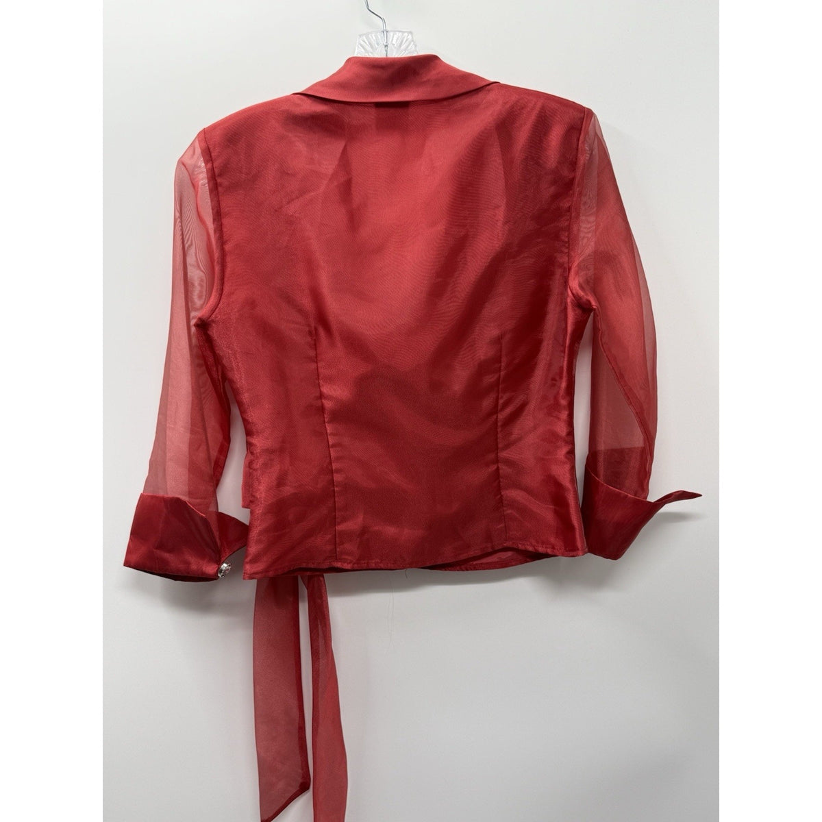 Serene Women Size 6 Red Sheer Organza Wrap Blouse Jacket Jeweled Formal Y2K